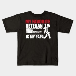 My Favorite Veteran Is My papa American US Flag Kids T-Shirt